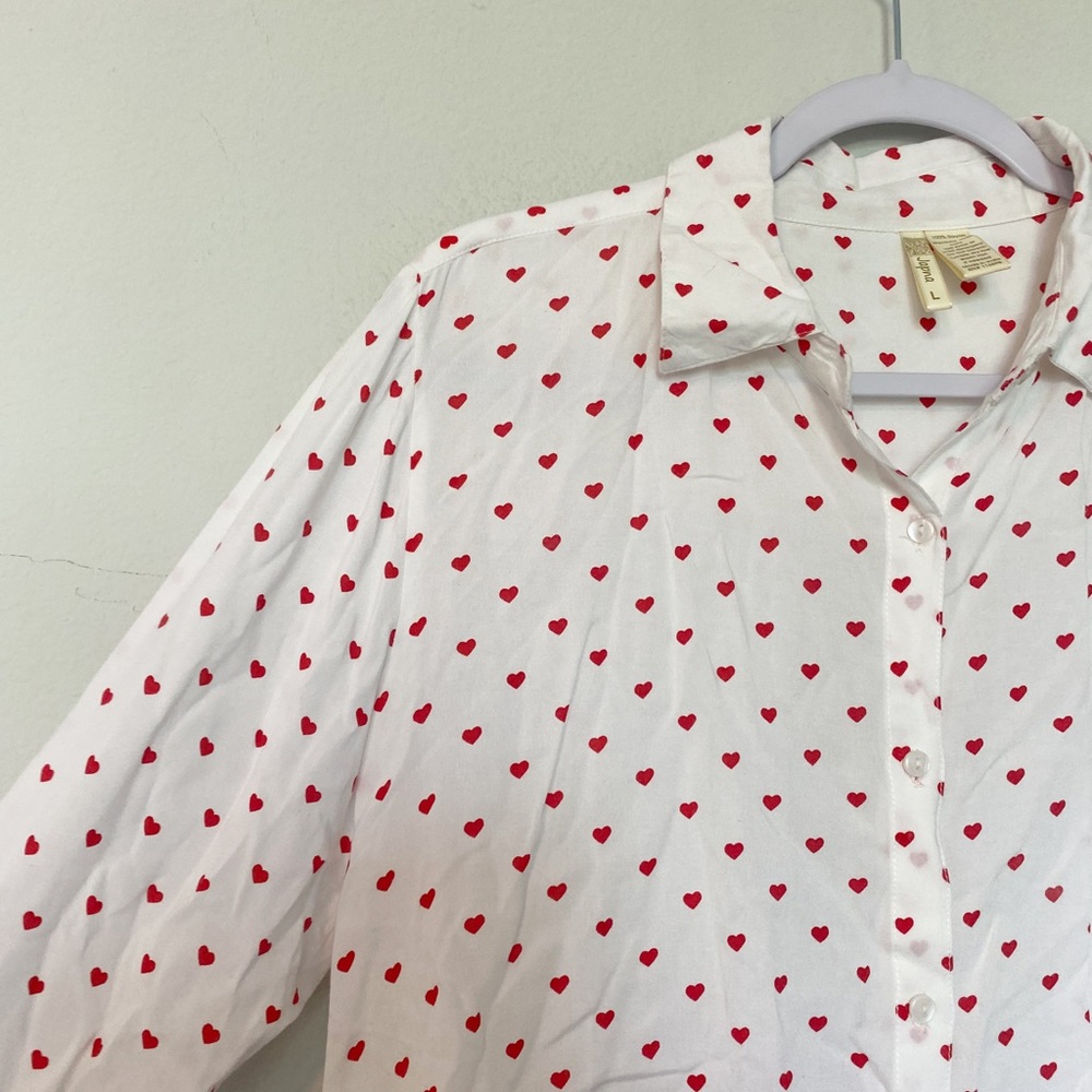 Japna Heart Print Button Front Collared Shirt Pre… - image 4